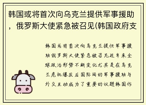 韩国或将首次向乌克兰提供军事援助，俄罗斯大使紧急被召见(韩国政府支援金)