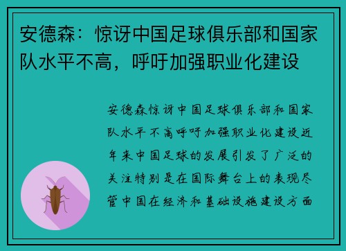 安德森：惊讶中国足球俱乐部和国家队水平不高，呼吁加强职业化建设