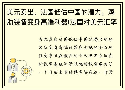 美元卖出，法国低估中国的潜力，鸡肋装备变身高端利器(法国对美元汇率)