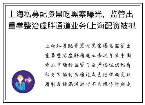 上海私募配资黑吃黑案曝光，监管出重拳整治虚胖通道业务(上海配资被抓)