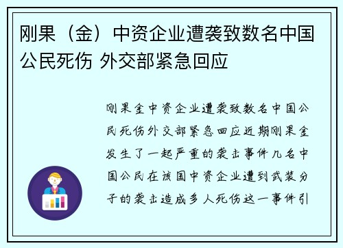 刚果（金）中资企业遭袭致数名中国公民死伤 外交部紧急回应