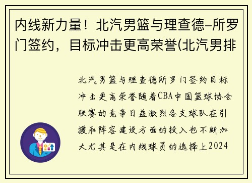 内线新力量！北汽男篮与理查德-所罗门签约，目标冲击更高荣誉(北汽男排最新消息李牧)
