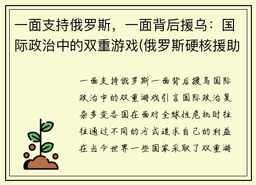 一面支持俄罗斯，一面背后援乌：国际政治中的双重游戏(俄罗斯硬核援助)